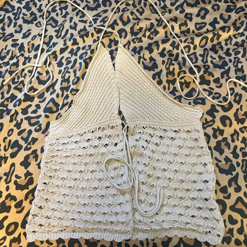 white knitted top with adjustable ties